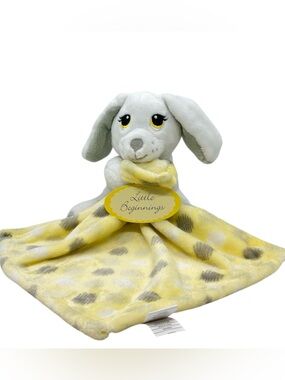 Little Beginnings Plush Puppy Dog Lovey Security Blanket White Gray Yellow 12”